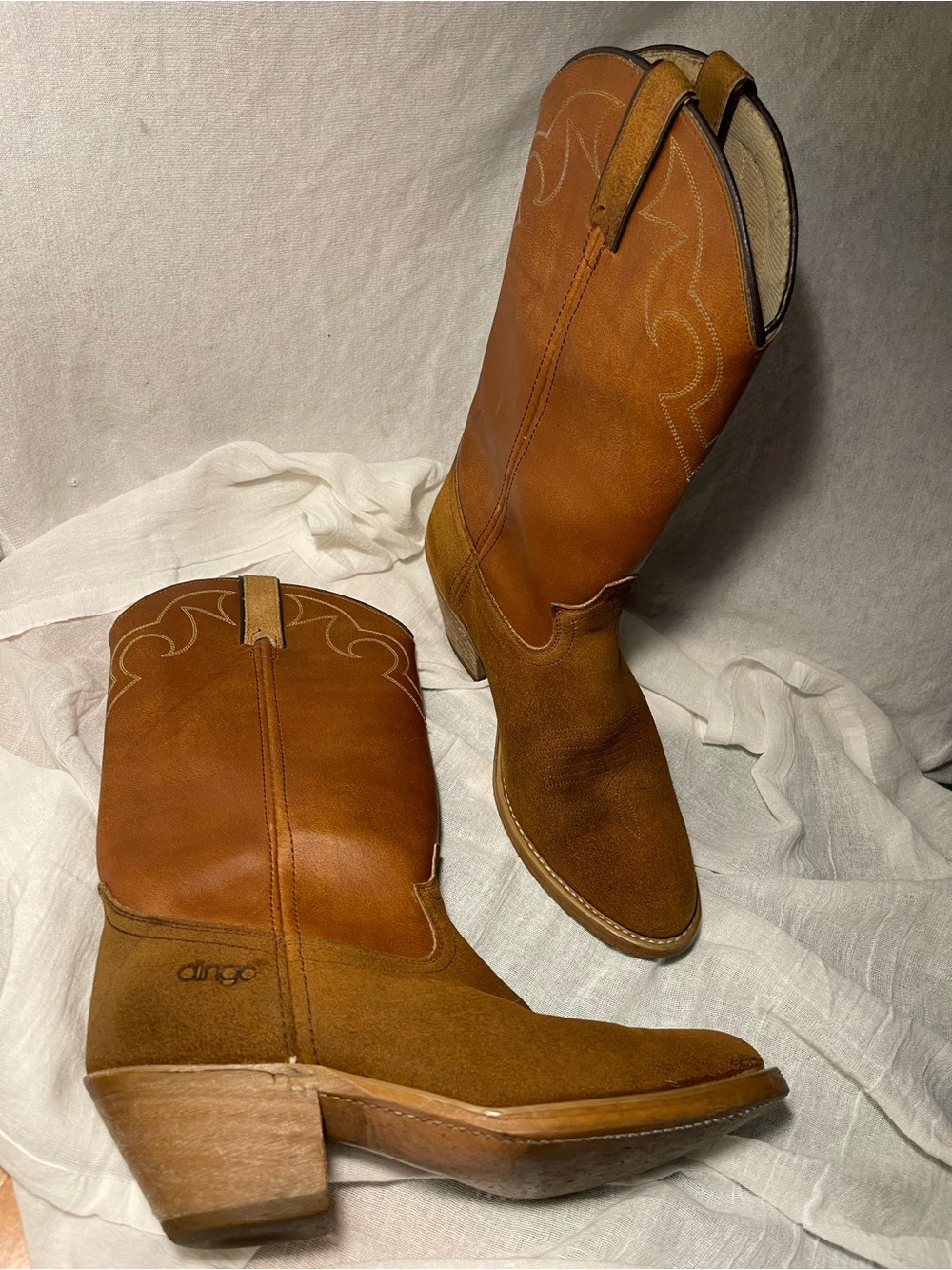 Vintage Dingo Suede & Leather Two-Tone Cowboy Boots - Style 6932